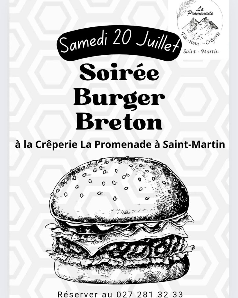 🔊C'est ce samedi soir les burgers bretons 🍔🤤, à la crêperie La Promenade à Saint-Martin. Alors pensez à réserver 🥳🥳.