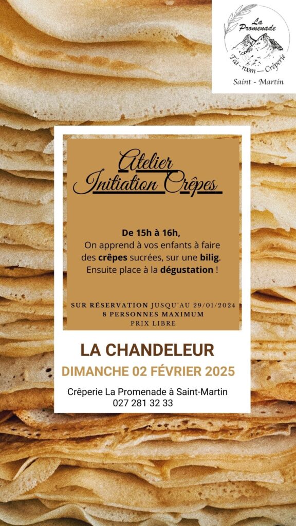 🥞Pour la chandeleur ! 🥞 Le dimanche 2 février, atelier initiation crêpes pour les enfants 😋 de 15h à 16h. Alors pensez à réserver 🥳.