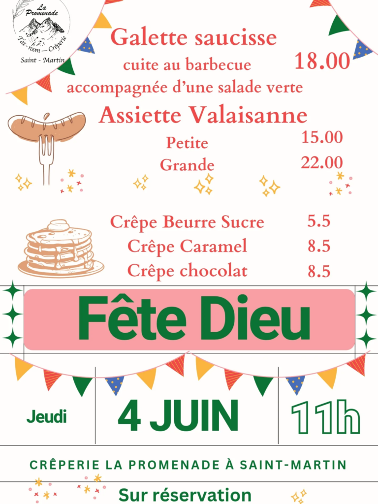 ☀️ La fête Dieu c'est bientôt 🥳, le jeudi 4 juin nous vous proposons galette saucisse cuite au barbecue 🌭 dès 11h 🤤. 📍 Crêperie La Promenade, Saint-Martin 🗓️ 4 juin 🔊 Fête Dieu 🌭 Galette saucisse